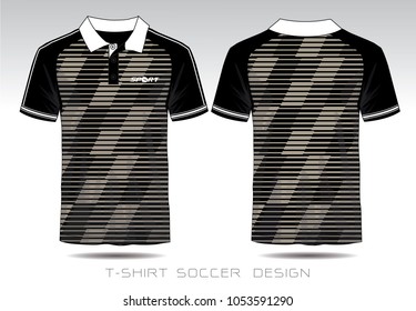 Polo Shirt Sport Design. Black and Gray Mosaic pattern for design jersey or football kit template for sport shirt. Football t-shirt mock up. Front and back view soccer uniform. Flat football logo on b