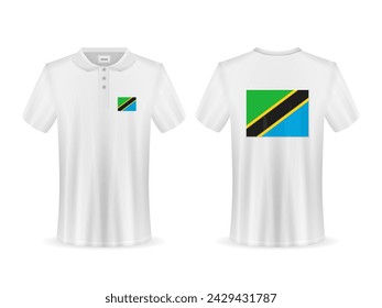 Polo shirt with Tanzania flag on a white background. Vector illustration.