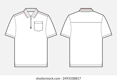  Polo shirt technical drawing fashion flat sketch vector illustration template front and back views. Men's and boys polo t shirt clothing mock up cad.
