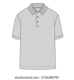 Polo shirt technical drawing flat sketch template vector.
Men's short sleeve polo shirt fashion illustration outline.
Blank shirt mockup technical design for apparel.
Casual ribbed collar fashion CAD template.
Vector technical sketch of a classic pique polo shirt front view.
