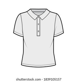 Polo shirt technical fashion illustration with cotton-jersey short sleeves, oversized, buttons along the front. Flat outwear apparel template front, grey color. Women men unisex top mockup