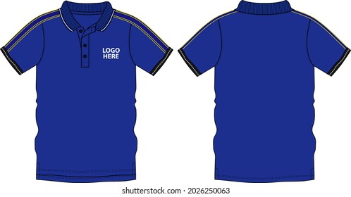 Polo Shirt Technical Sketch Fashion vector illustration template front and back view isolated on white background.