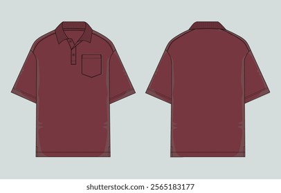 Polo shirt Template vector illustration. Red color Mock up Isolated on Grey background. Apparel polo t Shirt Cad Easy edit and customizable.
