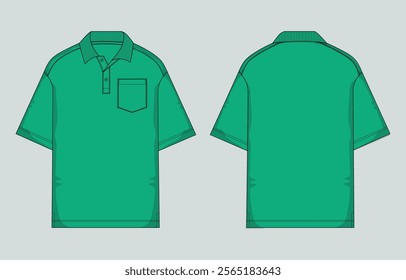 Polo shirt Template vector illustration. Red color Mock up Isolated on Green  background. Apparel polo t Shirt Cad Easy edit and customizable