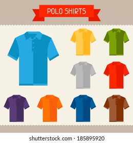 Polo shirts colored templates for your design in flat style.