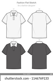 POLO SHIRTS FASHION FLAT SKETCHES technical drawings teck pack Illustrator vector template