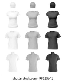 Polo shirts and t-shirts in white, grey and black color.