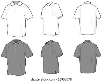 Polo shirts. Vectored shirts, three views in white and grey.