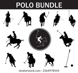 Polo Silhouette Bundle | Collection of Polo Players with Logo and Polo Equipment
