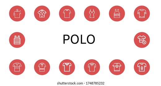 polo simple icons set. Contains such icons as Shirt, Tshirt, Sleeveless shirt, Polo shirt, T can be used for web, mobile and logo