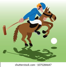 a polo sport player about to hit a ball