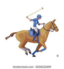 Polo Sport Player Galloping on Racing Horse Vector Illustration