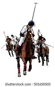 Polo Sport Player on horseback - Vector Illustration