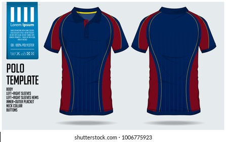 Polo t shirt sport design template for soccer jersey, football kit or sport club. Sport uniform in front view and back view. T-shirt mock up for sport club. Vector Illustration.