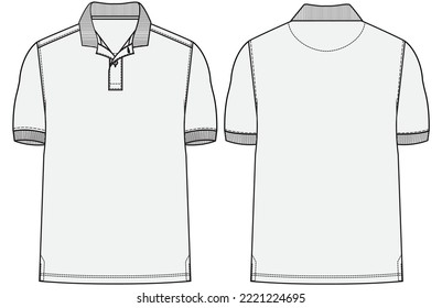 polo t shirt template front and back technical cad drawing editable vector artwork