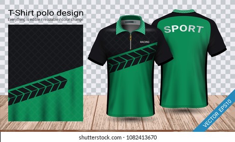 Polo t-shirt design with zipper, Soccer jersey sport mockup template for football kit or activewear uniform for your custom made team or any occasion, Everything is edible, resizable and color change.