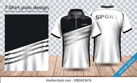 Polo t-shirt design with zipper, Soccer jersey sport mockup template for football kit or activewear uniform for your custom made team or any occasion, Everything is edible, resizable and color change.