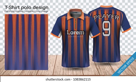 Polo t-shirt design with zipper, Soccer jersey sport mockup template for football kit or activewear uniform for your custom made team or any occasion, Everything is edible, resizable and color change.