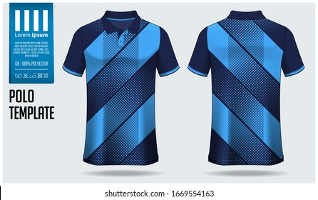 Polo t-shirt mockup template design for soccer jersey, football kit or sportswear. Sport uniform in front view and back view. T-shirt mock up for sport club. Fabric pattern. Vector Illustration.