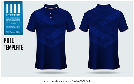 Polo t-shirt mockup template design for soccer jersey, football kit or sportswear. Sport uniform in front view and back view. T-shirt mock up for sport club. Fabric pattern. Vector Illustration.