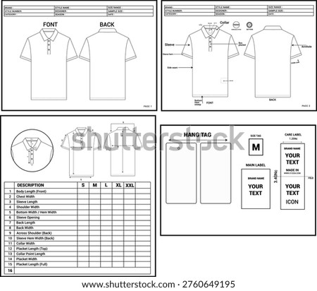 Men’s Polo T-Shirt Tech Pack Template – Garment Technical Specification Sheet