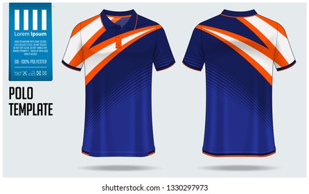 Polo t-shirt template design for soccer jersey, football kit or sportswear. Sport uniform in front view and back view. T-shirt mock up for sport club. Fabric pattern. Vector Illustration.