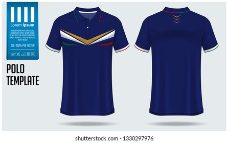 Polo t-shirt template design for soccer jersey, football kit or sportswear. Sport uniform in front view and back view. T-shirt mock up for sport club. Fabric pattern. Vector Illustration.