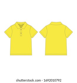 Polo t-shirt in yellow color isolated on white background. Uniform clothes. Front and back technical sketch . Vector fashion illustration.