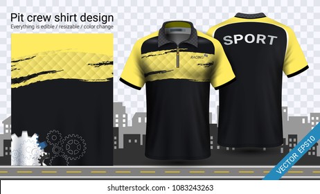 Polo t-shirt with zipper, Jersey mockup template for sports clothing and uniforms, such as soccer or football kit, racing apparel, pit crew, Everything is edible, resizable and color change.