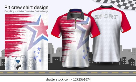 Polo T-Shirt mit Reißverschluss, Racing Uniformen Muster für Aktive Kleidung und Sportkleidung, wie Racing Bekleidung, Karting, Pit Crew, Mechanic Overalls, Alles ist editierbar und Farbwechsel.