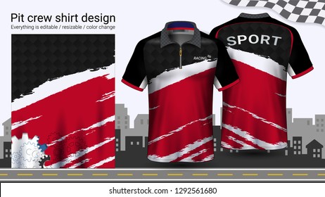 Polo t-shirt with zipper, Racing uniforms mockup template for Active wear and Sports clothing, such as, Racing apparel, Karting, Pit crew, Mechanic overalls, Everything is editable and Color change.