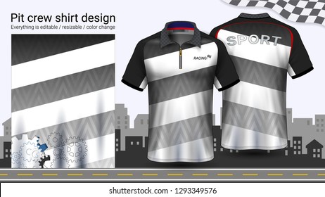 Polo t-shirt with zipper, Racing uniforms mockup template for Active wear and Sports clothing, such as, Racing apparel, Karting, Pit crew, Mechanic overalls, Everything is editable and Color change.