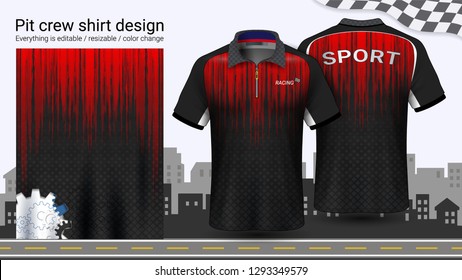 Polo t-shirt with zipper, Racing uniforms mockup template for Active wear and Sports clothing, such as, Racing apparel, Karting, Pit crew, Mechanic overalls, Everything is editable and Color change.