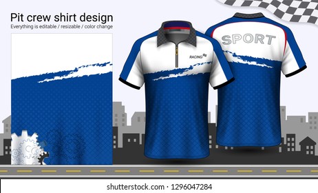 Polo t-shirt with zipper, Racing uniforms mockup template for Active wear and Sports clothing, such as, Racing apparel, Karting, Pit crew, Mechanic overalls, Everything is editable and Color change.