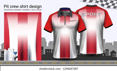 Polo t-shirt with zipper, Racing uniforms mockup template for Active wear and Sports clothing, such as, Racing apparel, Karting, Pit crew, Mechanic overalls, Everything is editable and Color change.