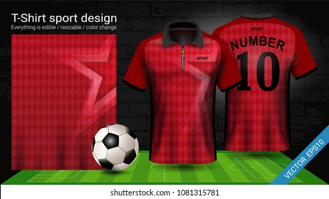 Polo t-shirt with zipper, Soccer jersey sport mockup template for football kit or activewear uniform for your team, school, company, or any occasion, Everything is edible, resizable and color change.