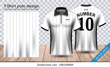 Polo t-shirt with zipper, Soccer jersey sport mockup template for football kit or activewear uniform for your team, school, company, or any occasion, Everything is edible, resizable and color change.