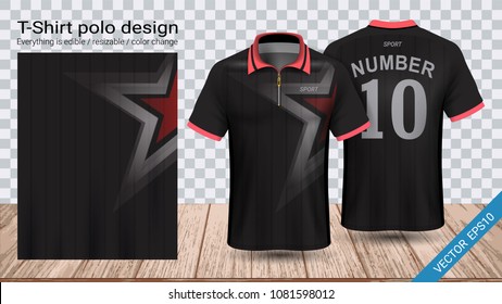 Polo t-shirt with zipper, Soccer jersey sport mockup template for football kit or activewear uniform for your team, school, company, or any occasion, Everything is edible, resizable and color change.