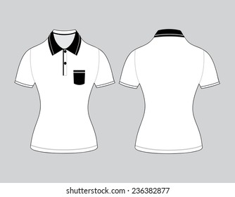 polo woman shirt design templates (front and back views). Vector illustration