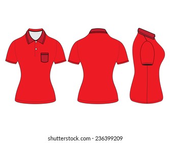 polo woman shirt design templates (front, back and side views). Vector illustration