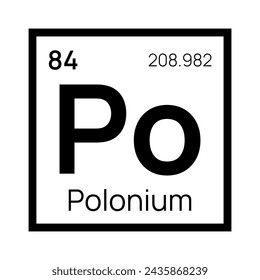 Polonio elemento químico de la tabla periódica. Símbolo aislado vectorial Po