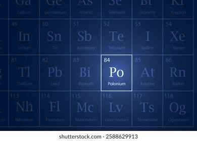 Polonium highlighted element in periodic table with glowing effect