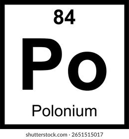 A tabela periódica de elementos de polônio (Po) é ladrilhada. Ícone com número atômico 84. Um metaloide altamente radioativo e tóxico descoberto por Marie Curie.