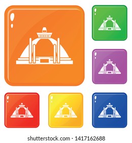 Polonnaruwa, ancient stupa icons set collection vector 6 color isolated on white background