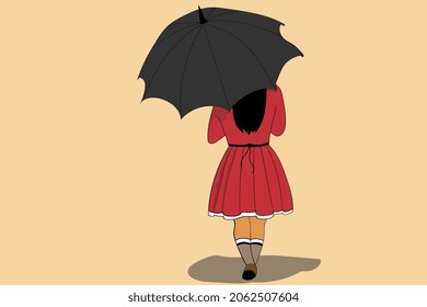 polonnaruwa,sri lanka-23 10 2021:The girl who walks freely hand drawn vector