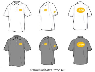 Poloshirts. Vectored eps image showing two different colored shirts in three views. Replace the word "logo" with your own content.