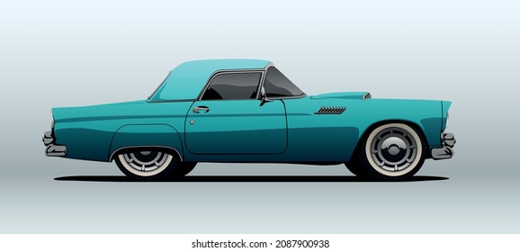 Poltava, Ukraine - December  08, 2021: Ford Thunderbird. Classic car, view from side, in vector.