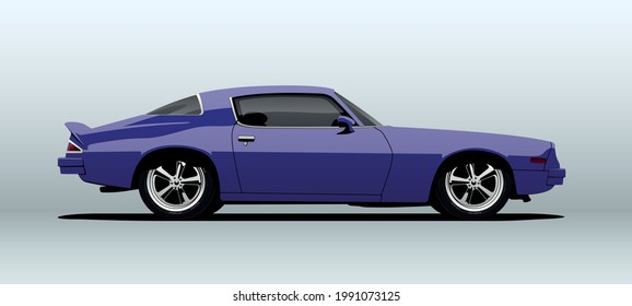 Poltava, Ukraine - June  15, 2021: Chevrolet Camaro. View From Side. Vector Illustration.