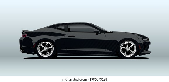 Poltava, Ukraine - June  15, 2021: Chevrolet Camaro. View From Side. Vector Illustration.