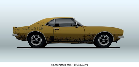 Poltava, Ukraine - May  05, 2021: Chevrolet Camaro. View from side with perspective, vector illustration.